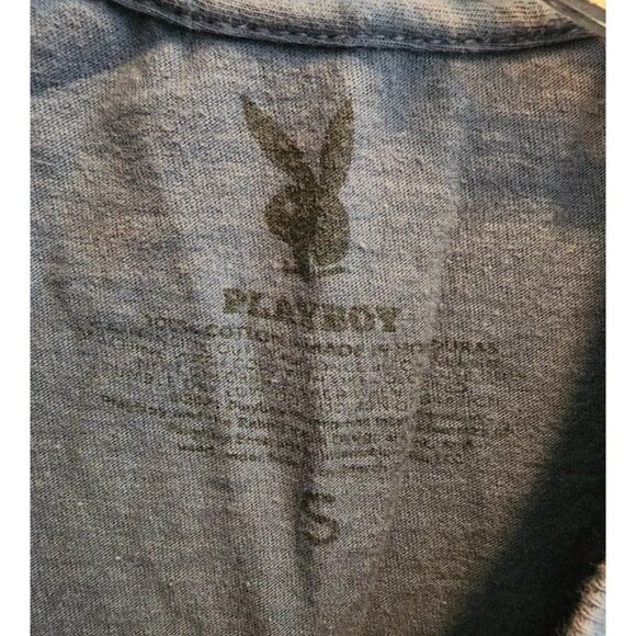 Playboy Mens Short Sleeve TShirt Red Lips Smoking Match Magazine Cover Blue Sz S - Picture 5 of 9